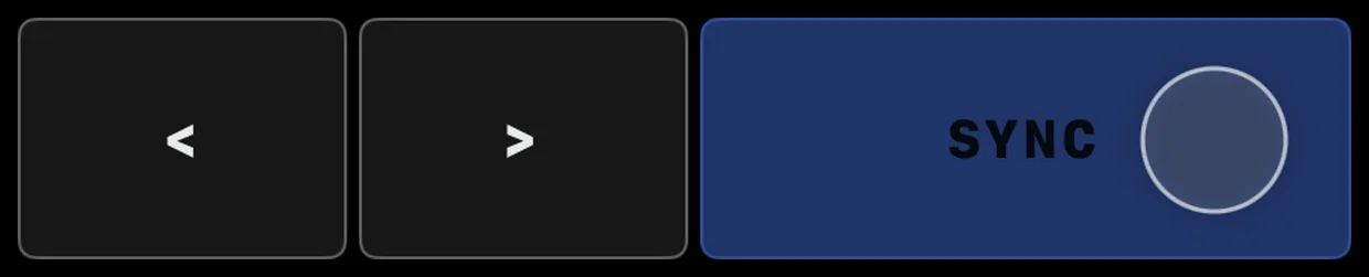 SYNC held on a deck’s Home page: the ‹ and › tempo-bend buttons where PLAY was