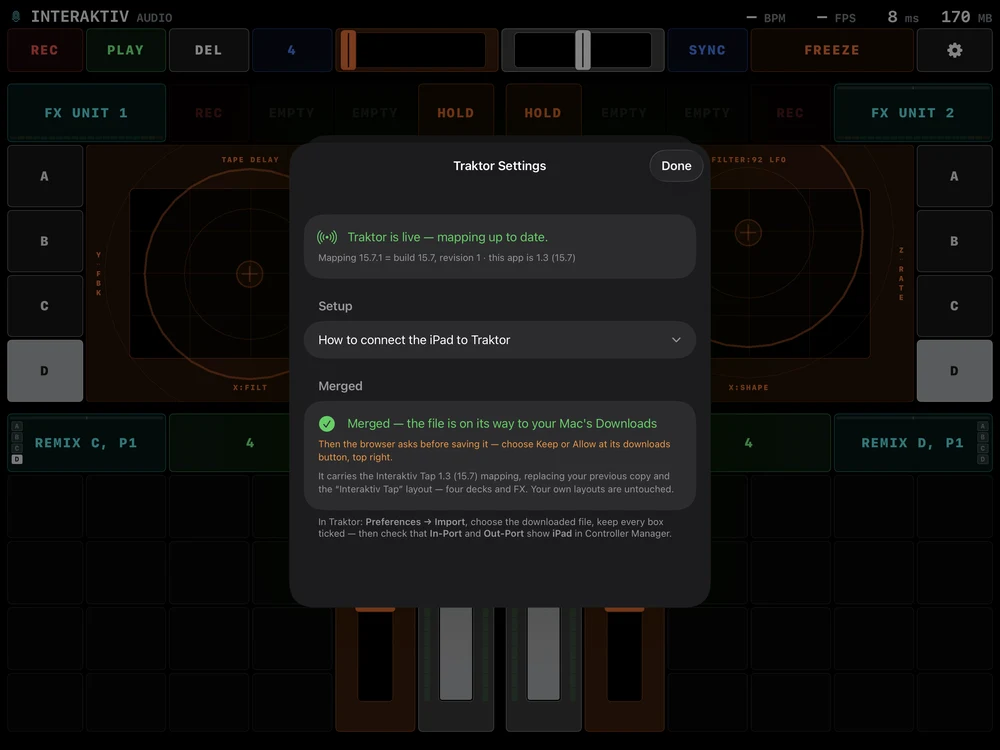 Interaktiv Tap on the iPad confirming that Traktor is live
